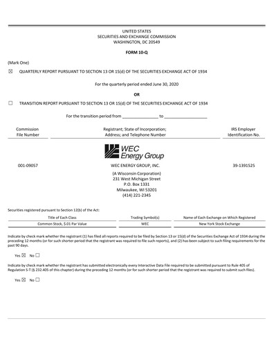 Thumbnail WEC Energy Group Quarterly Report 2020-q2