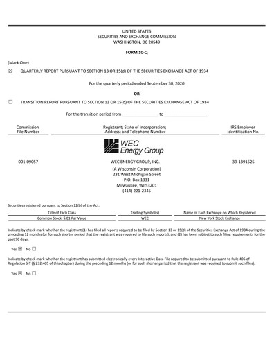 Thumbnail WEC Energy Group Quarterly Report 2020-q3
