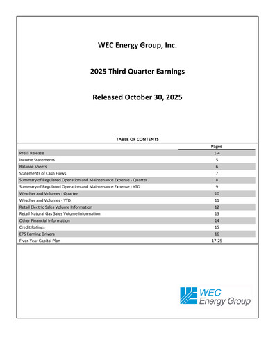 Miniature WEC Energy Group Rapport trimestriel 2025-q3