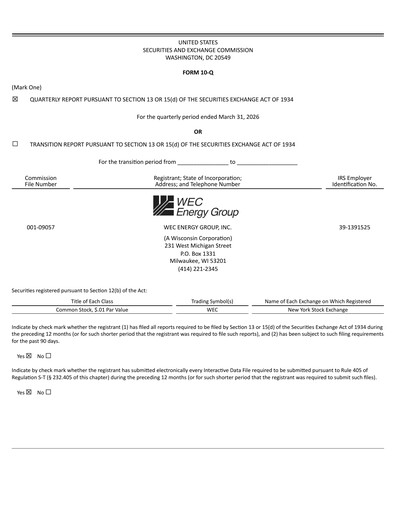Thumbnail WEC Energy Group Quarterly Report 2026-q1