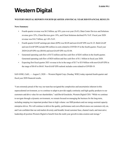Thumbnail Western Digital Quarterly Report 2020-q4