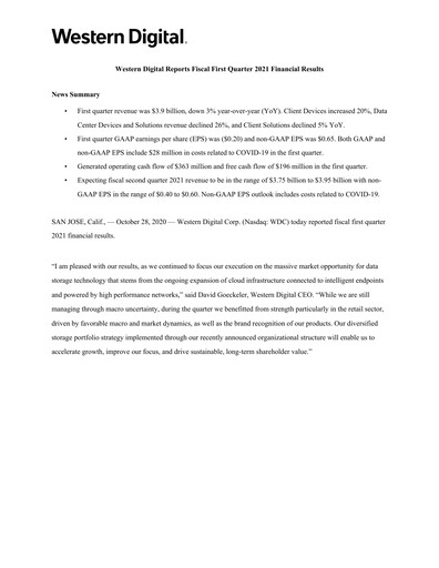 Thumbnail Western Digital Quarterly Report 2021-q1