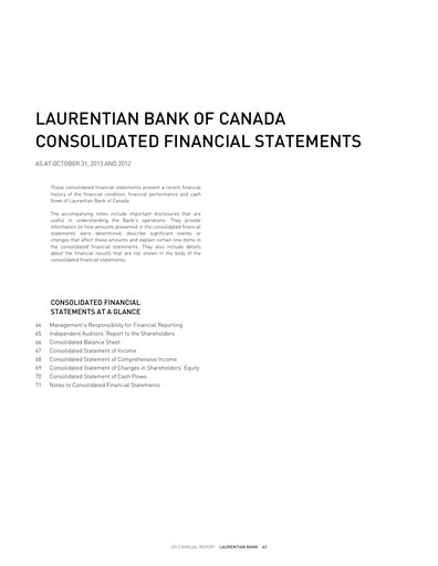 Thumbnail Laurentian Bank of Canada Financial Statement 2013