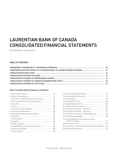 Thumbnail Laurentian Bank of Canada Financial Statement 2015