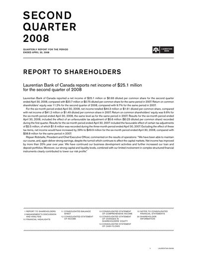 Thumbnail Laurentian Bank of Canada Quarterly Report 2008-q2