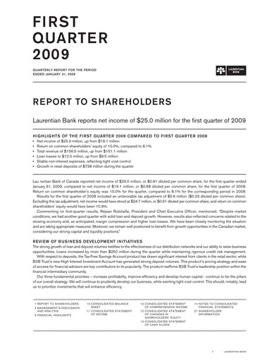Thumbnail Laurentian Bank of Canada Quarterly Report 2009-q1