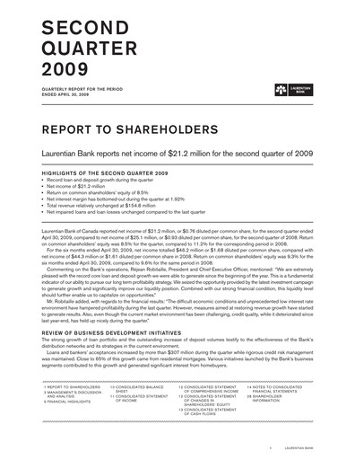 Thumbnail Laurentian Bank of Canada Quarterly Report 2009-q2