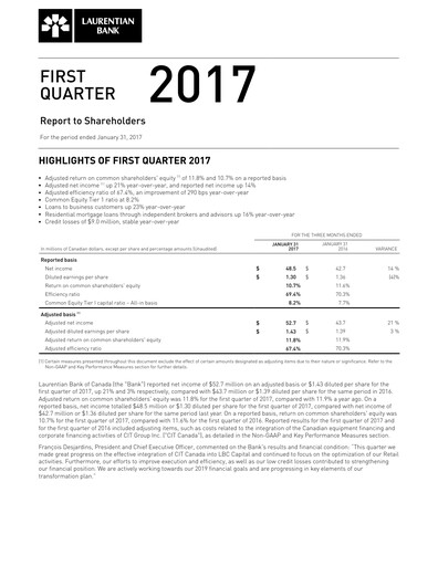 Thumbnail Laurentian Bank of Canada Quarterly Report 2017-q1
