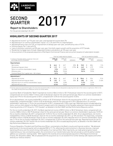 Thumbnail Laurentian Bank of Canada Quarterly Report 2017-q2