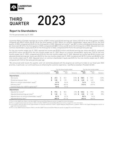 Thumbnail Laurentian Bank of Canada Quarterly Report 2023-q3
