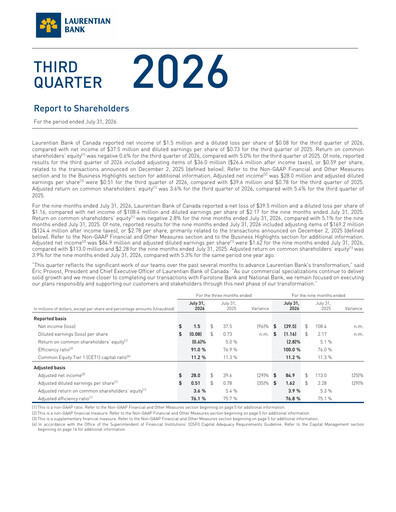 Thumbnail Laurentian Bank of Canada Quarterly Report 2026-q3
