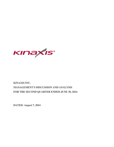 Thumbnail Kinaxis Quarterly Report 2014-q2