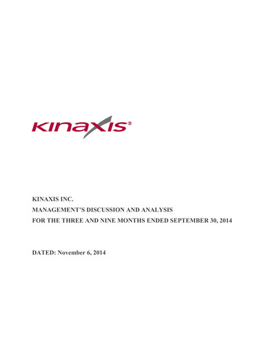 Thumbnail Kinaxis Quarterly Report 2014-q3