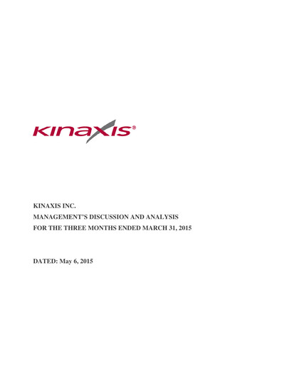 Thumbnail Kinaxis Quarterly Report 2015-q1