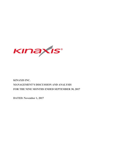 Thumbnail Kinaxis Quarterly Report 2017-q3