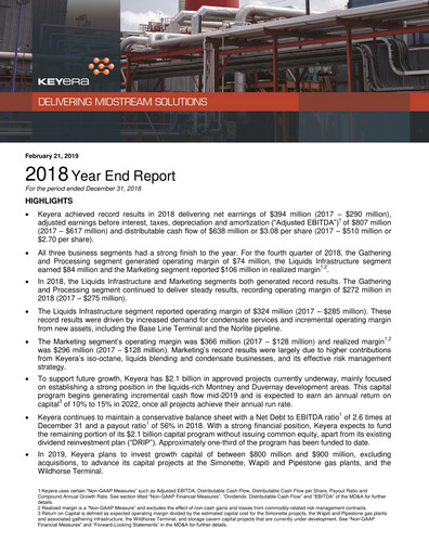 Thumbnail Keyera Annual Report 2018