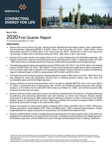 Thumbnail Keyera Quarterly Report 2020-q1
