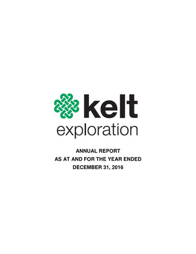 Thumbnail Kelt Exploration Annual Report 2016