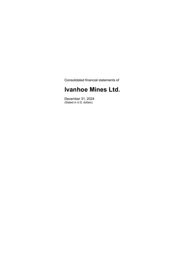 Miniature Ivanhoe Mines
 Bilan financier 2024