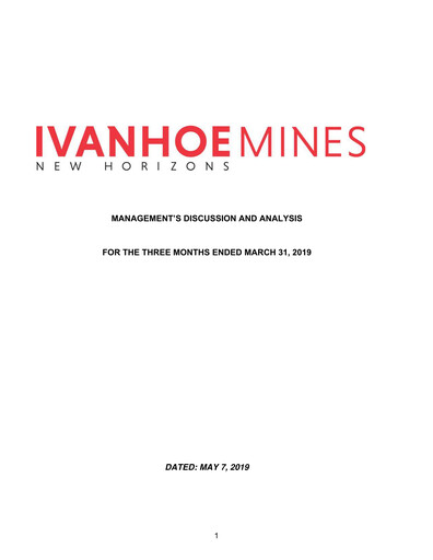 Miniature Ivanhoe Mines
 Rapport trimestriel 2019-q1