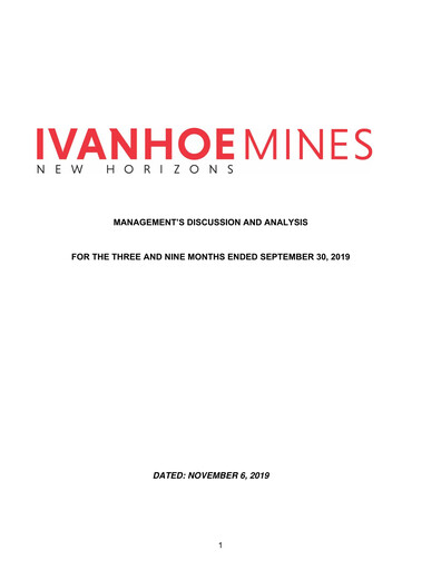Miniature Ivanhoe Mines
 Rapport trimestriel 2019-q3