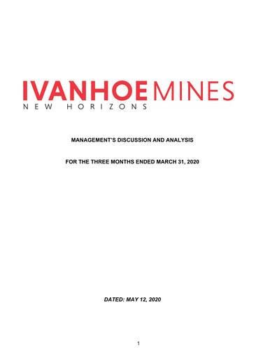 Miniature Ivanhoe Mines
 Rapport trimestriel 2020-q1
