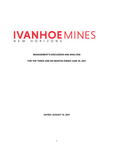 Miniature Ivanhoe Mines
 Rapport trimestriel 2021-q2