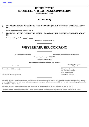 Thumbnail Weyerhaeuser
 Quarterly Report 2005-q1
