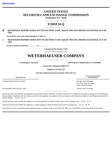 Thumbnail Weyerhaeuser
 Quarterly Report 2005-q3