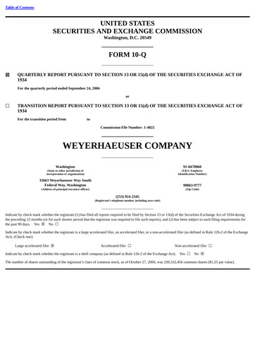 Thumbnail Weyerhaeuser
 Quarterly Report 2006-q3