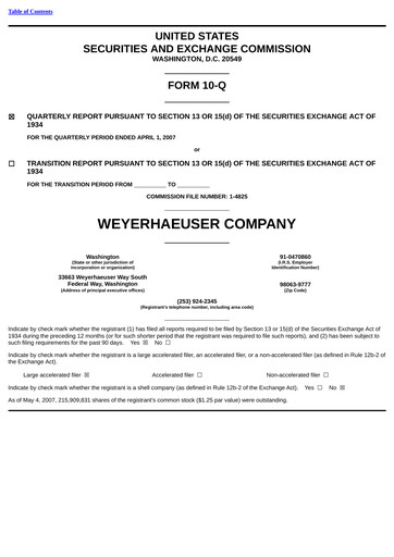 Thumbnail Weyerhaeuser
 Quarterly Report 2007-q1