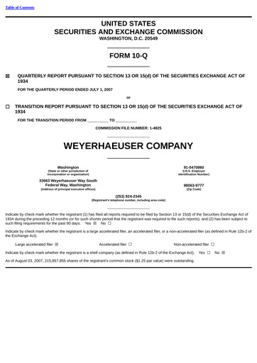 Thumbnail Weyerhaeuser
 Quarterly Report 2007-q2