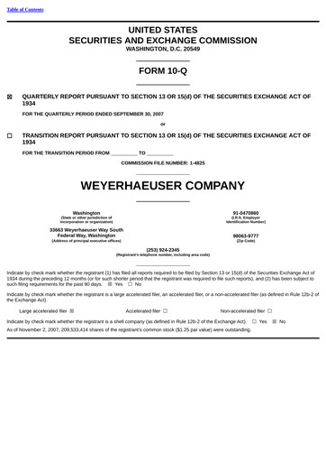 Thumbnail Weyerhaeuser
 Quarterly Report 2007-q3