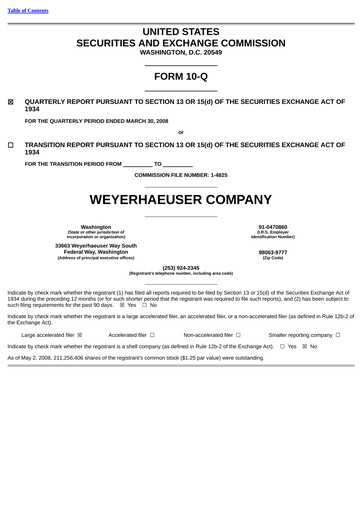 Thumbnail Weyerhaeuser
 Quarterly Report 2008-q1