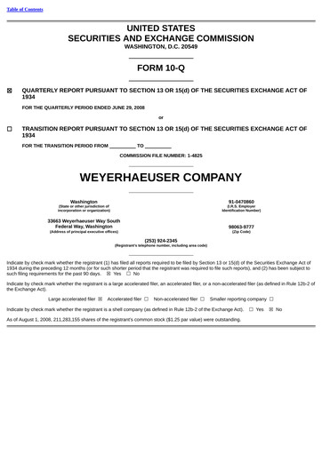 Thumbnail Weyerhaeuser
 Quarterly Report 2008-q2