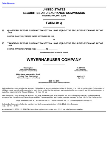 Thumbnail Weyerhaeuser
 Quarterly Report 2008-q3
