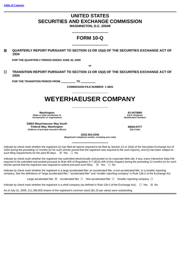 Thumbnail Weyerhaeuser
 Quarterly Report 2009-q2