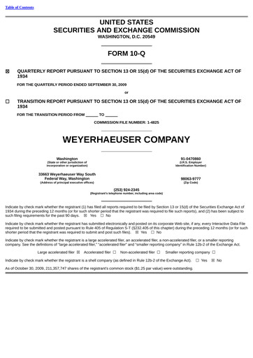 Thumbnail Weyerhaeuser
 Quarterly Report 2009-q3