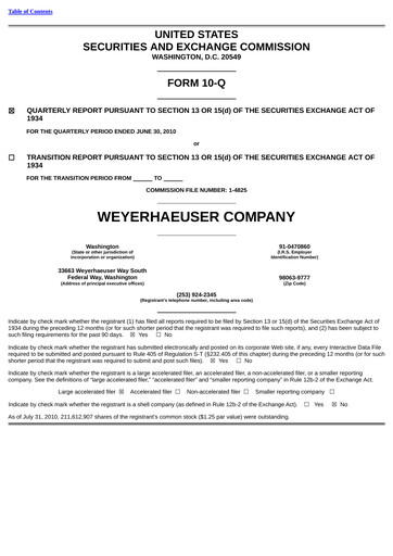 Thumbnail Weyerhaeuser
 Quarterly Report 2010-q2