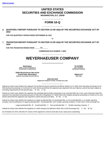 Thumbnail Weyerhaeuser
 Quarterly Report 2010-q3