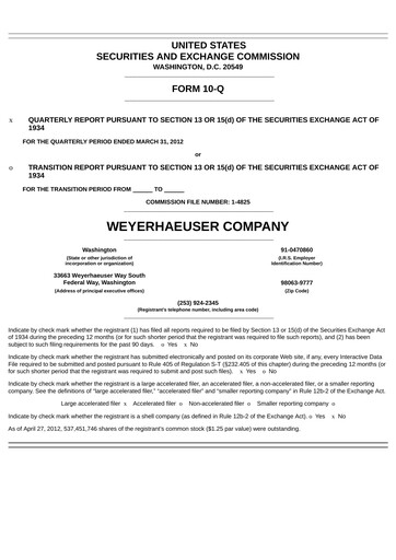 Thumbnail Weyerhaeuser
 Quarterly Report 2012-q1