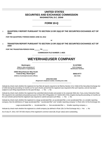 Thumbnail Weyerhaeuser
 Quarterly Report 2012-q2