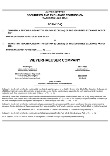 Thumbnail Weyerhaeuser
 Quarterly Report 2014-q2