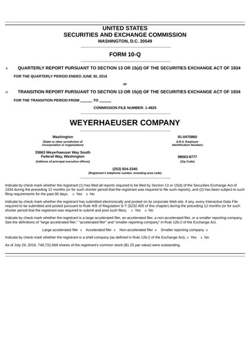 Thumbnail Weyerhaeuser
 Quarterly Report 2016-q2