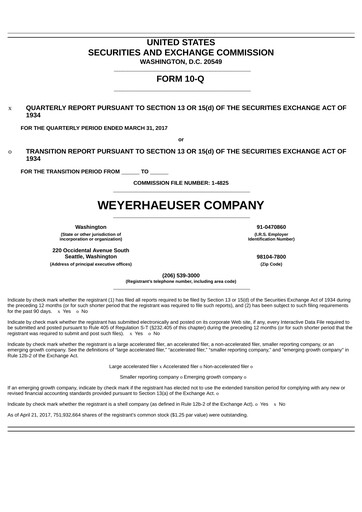 Thumbnail Weyerhaeuser
 Quarterly Report 2017-q1