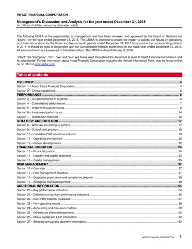 Thumbnail Intact Financial Financial Report 2015