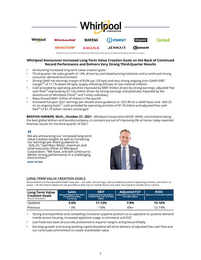 Thumbnail Whirlpool Quarterly Report 2021-q3