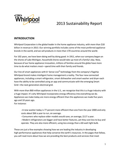 Thumbnail Whirlpool Sustainability Report 2013