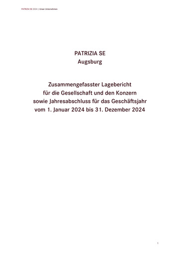 Thumbnail Patrizia Immobilien Financial Statement 2024