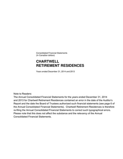 Thumbnail Chartwell Retirement Residences Financial Statement 2014